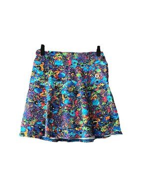 Dona Jo Size 1 XS Floral Pull On Elastic Waist Skort Blue Red Green Waist 24"